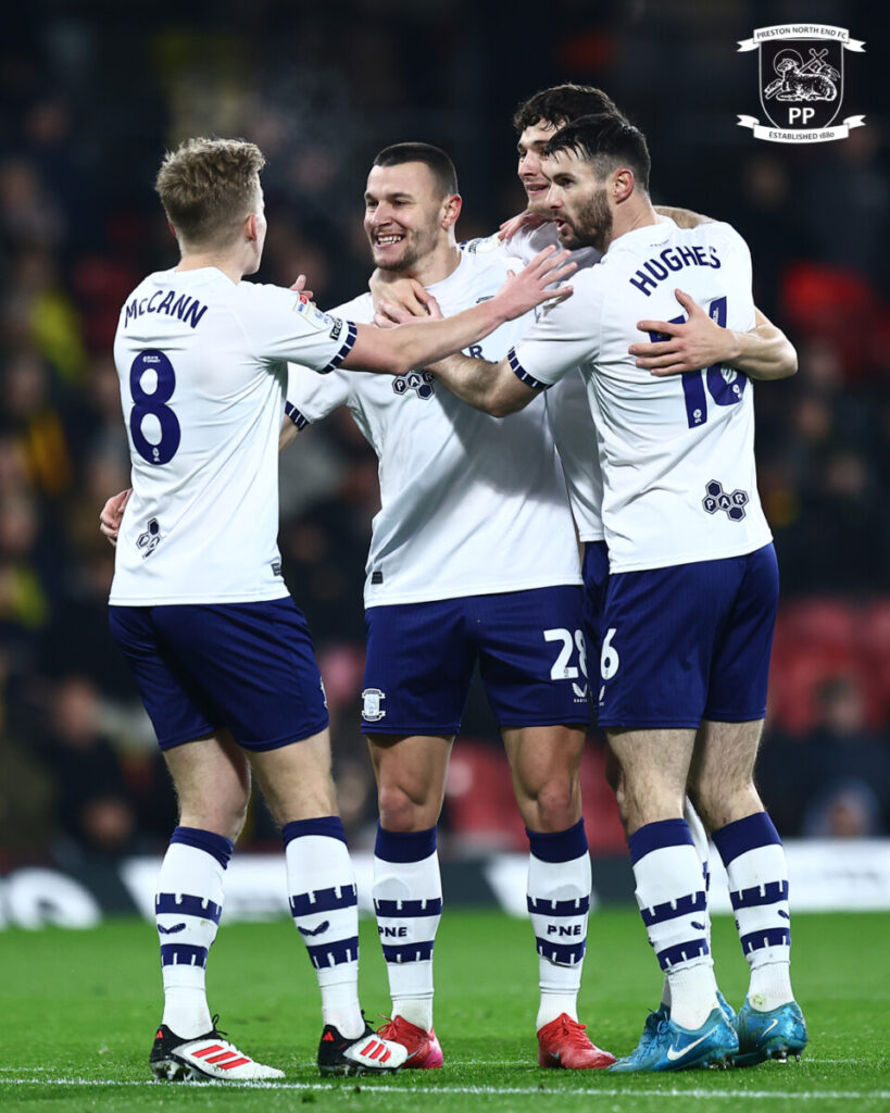Preston North End players celebrating a goal against