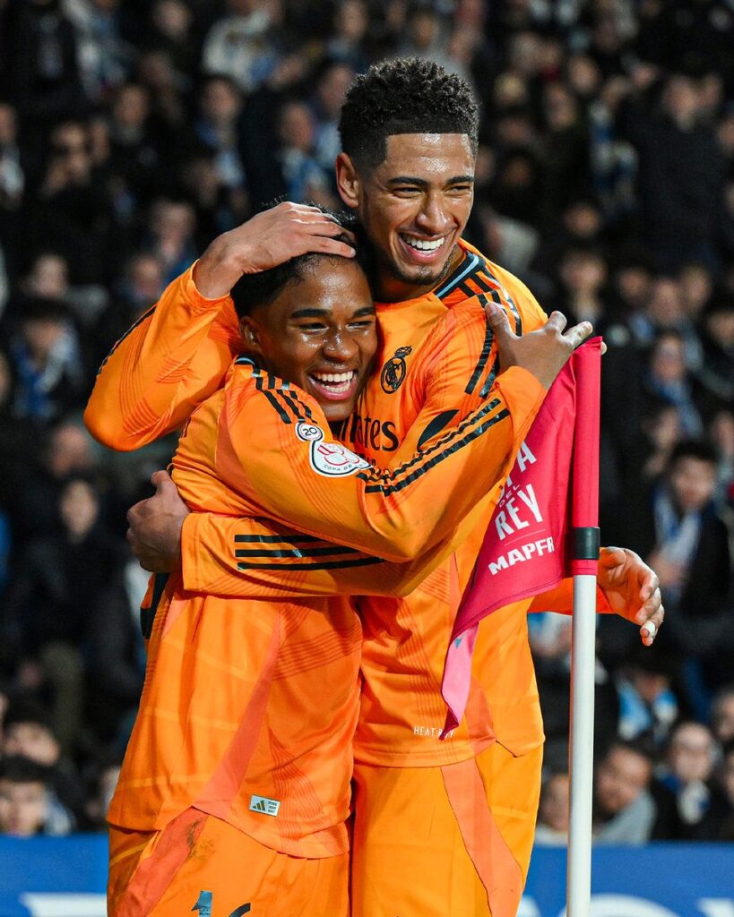 Endrick celebrates his goal with Jude Bellingham. (Image credits: official X account of Real Madrid)