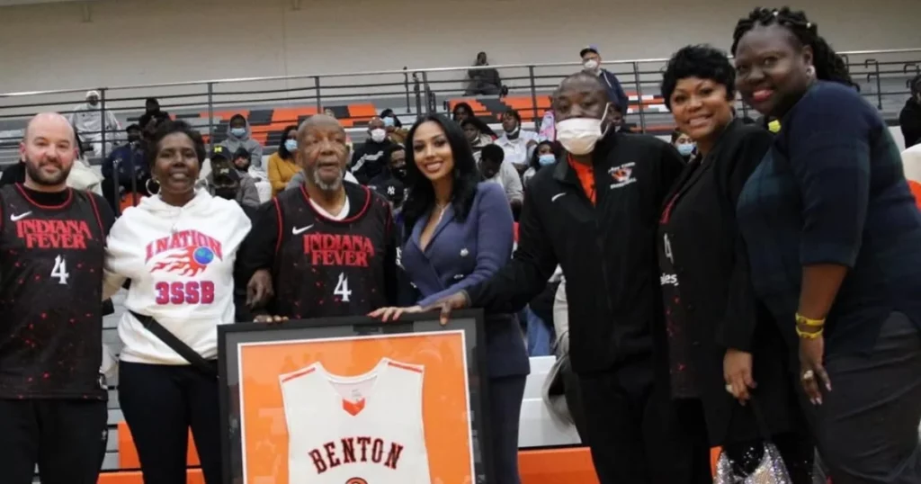 Kysre Gondrezick with family at Benton Harbor
