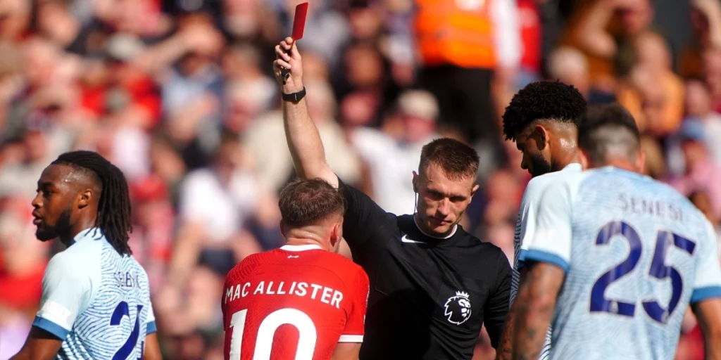 Liverpool's Alexis Mac Allister being red-carded