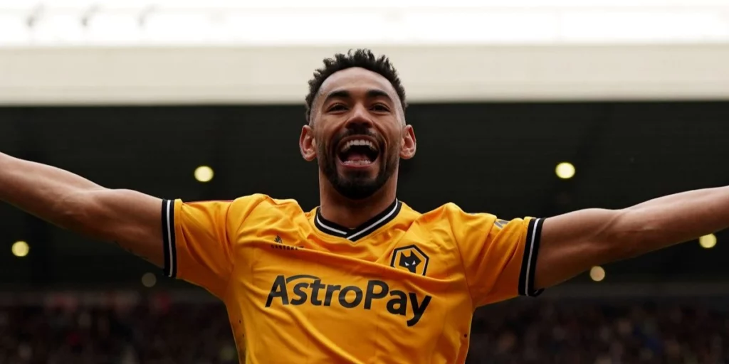 Matheus Cunha celebrates after scoring for Wolves