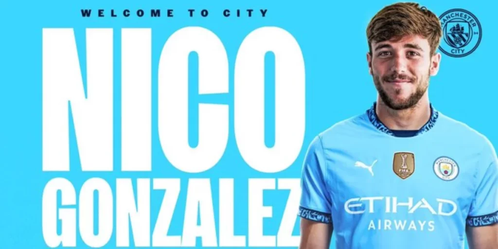 Annoucement poster of Nico Gonzalez to Manchester City