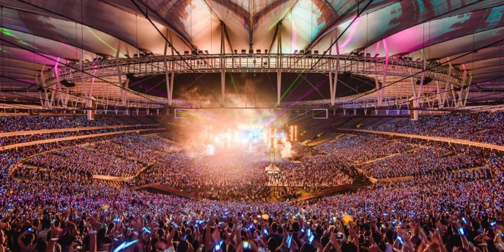 The Maracana Stadium with over 60,000 people during a concert