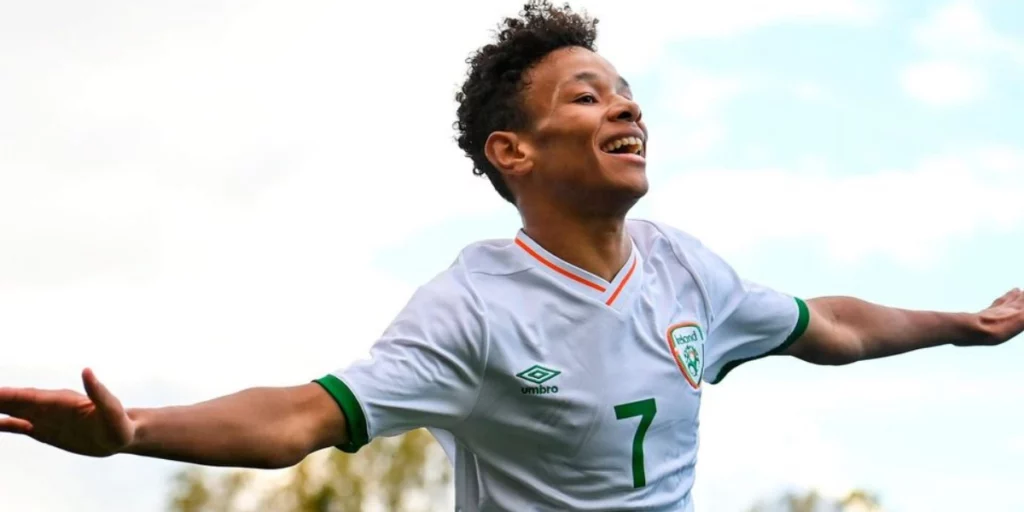Trent Kone-Doherty celebrates after scoring for Ireland