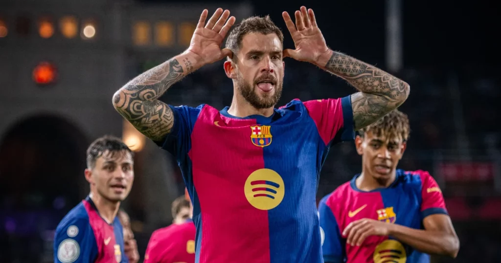 Inigo Martinez after scoring the third goal for his side (Image Credits: Official X account of Barcelona)