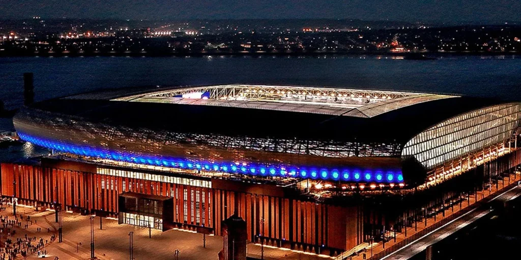 The brand new Bramley-Moore Dock Stadium also known as the Everton Stadium on Liverpool's waterfront