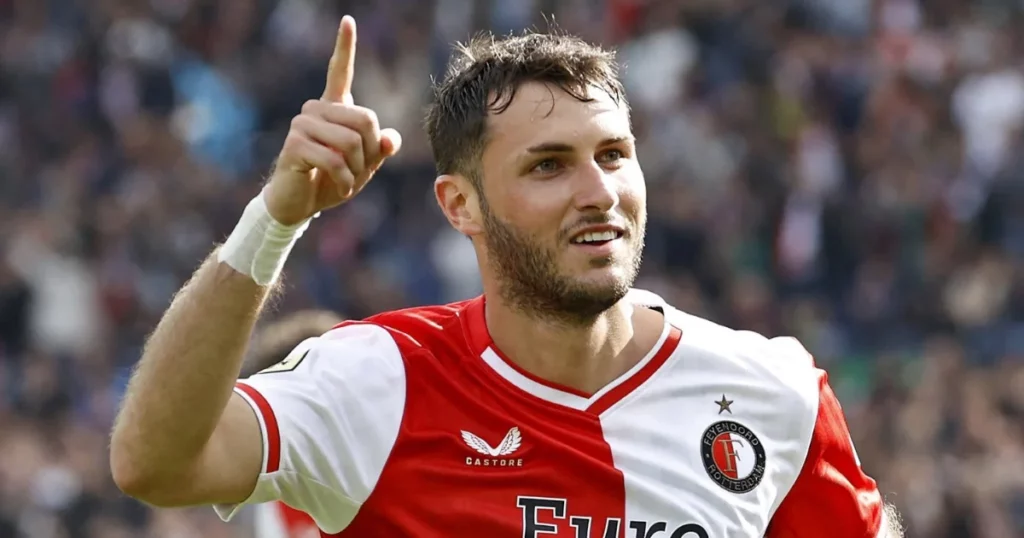 Santiago Gimenez reacts after scoring for Feyenoord