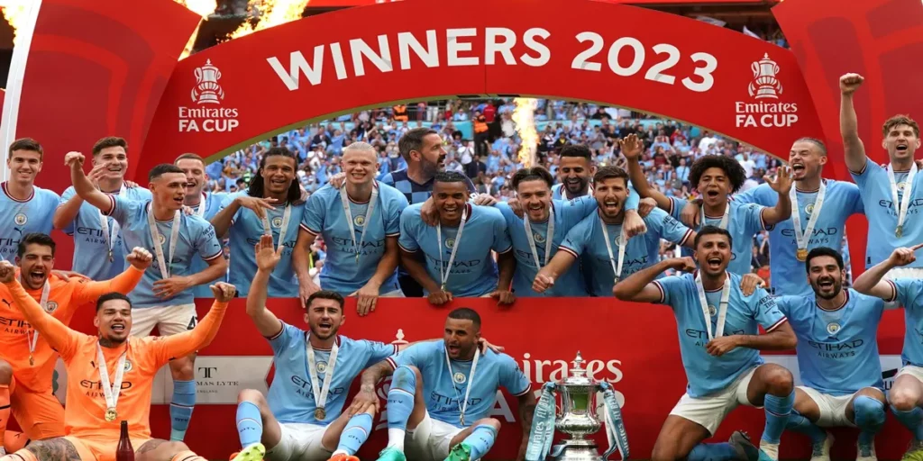 Manchester City winning the FA Cup (Image Credits- X- @EmiratesFACup)
