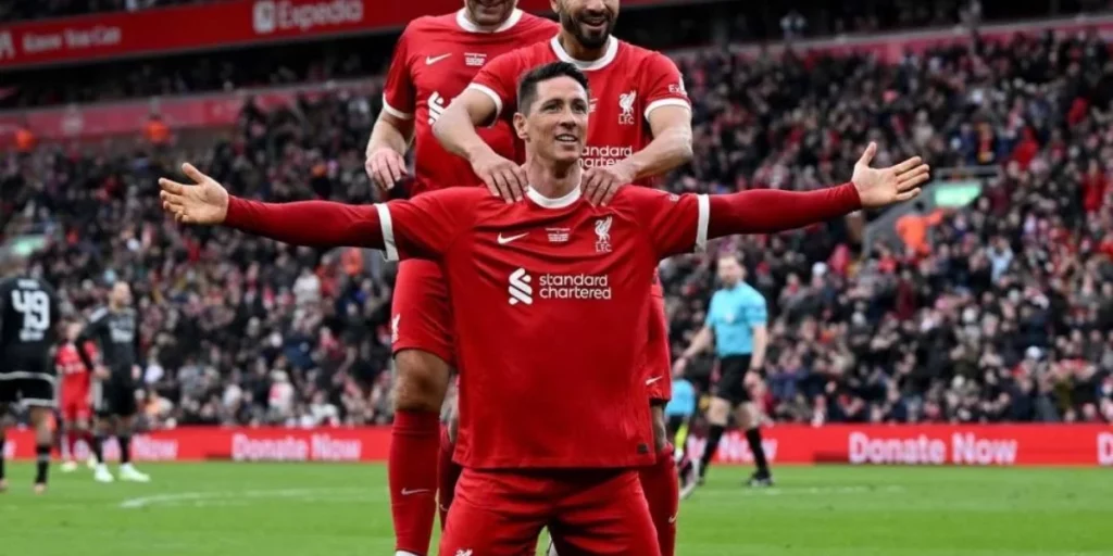 Fernando Torres in a charity game for Liverpool Legends 