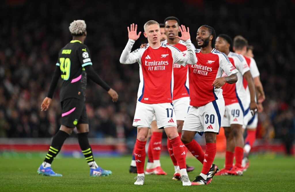 Oleksandr Zinchenko refuses to celebrate PSV Eindhoven goal (Image credit: Arsenal | X)
