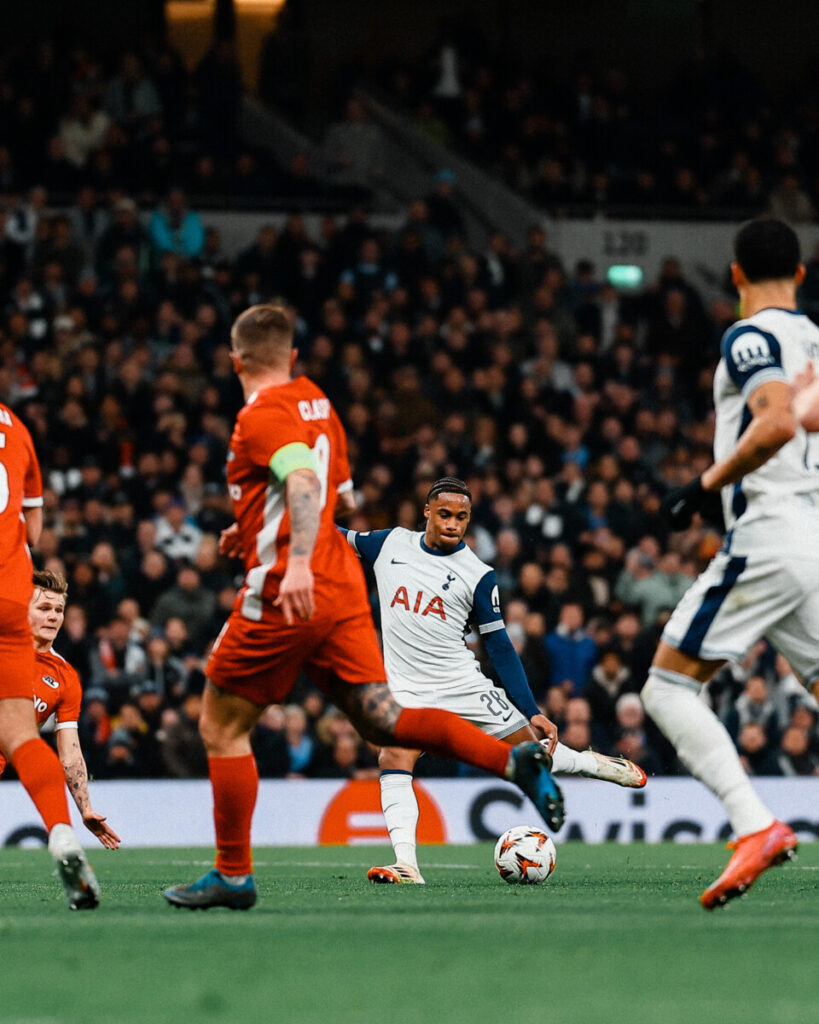 Wilson Odobert scoring for Tottenham Hotspur (Image credit: Tottenham Hotspur|X)