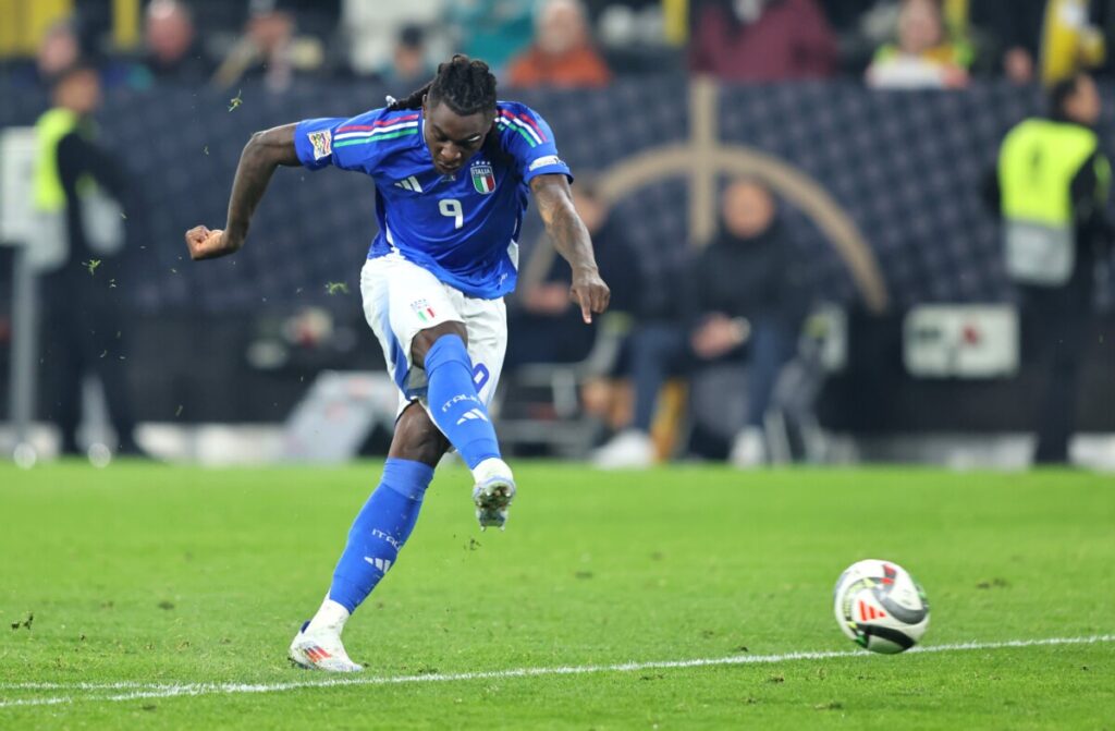 Moise Keane scores for Italy (Image credit: Azzurri_En | X)