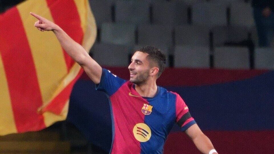 Ferran Torres celebrates for Barcelona (Image credit: La Liga | X)