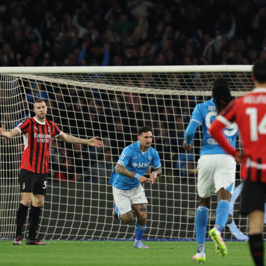 Matteo Politano celebrates his early goal vs AC Milan (Image credit: Serie A | X)