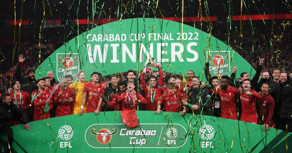 Liverpool lifting the Carabao Cup in 2022