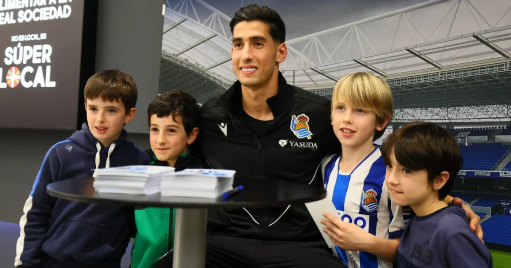 Nayef Aguerd with young fans (Image Credit: Official X account of Real Sociedad)