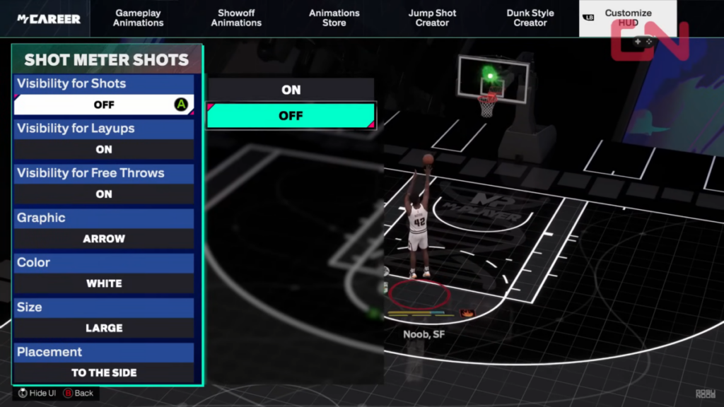 Shot Meter Shots Menu in NBA 2K25