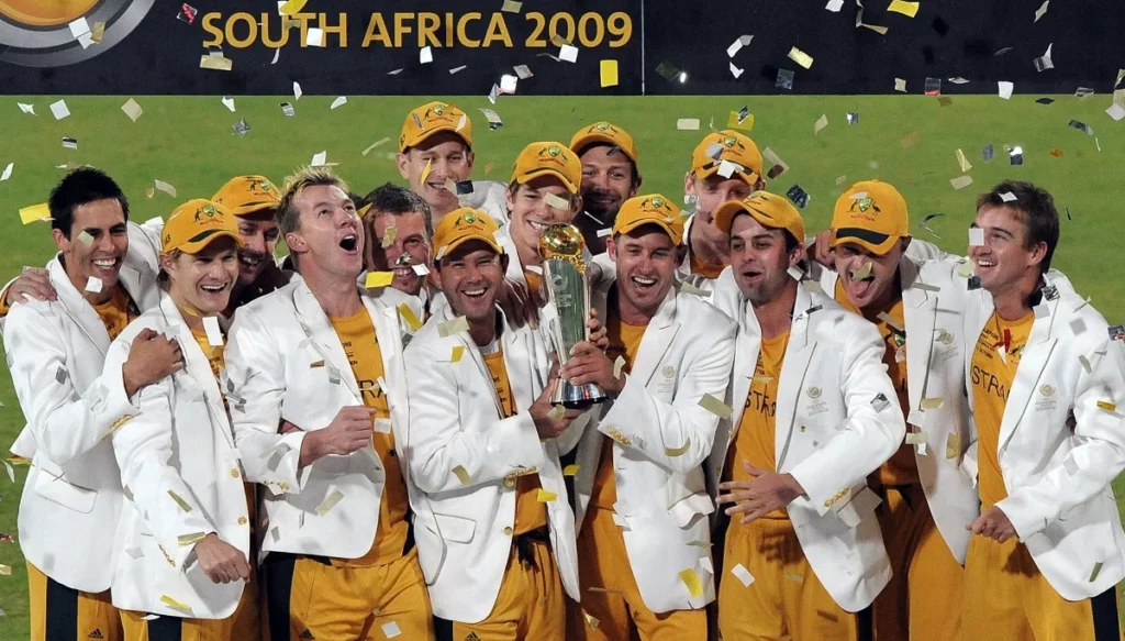 Australian Cricket Team celebrating with ICC Champions Trophy