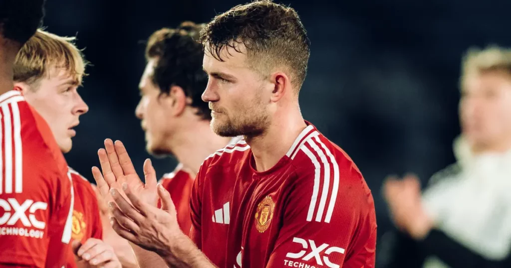 Matthijs de Ligt celebrating with his teammates (Credit: Manchester United's Official X account)