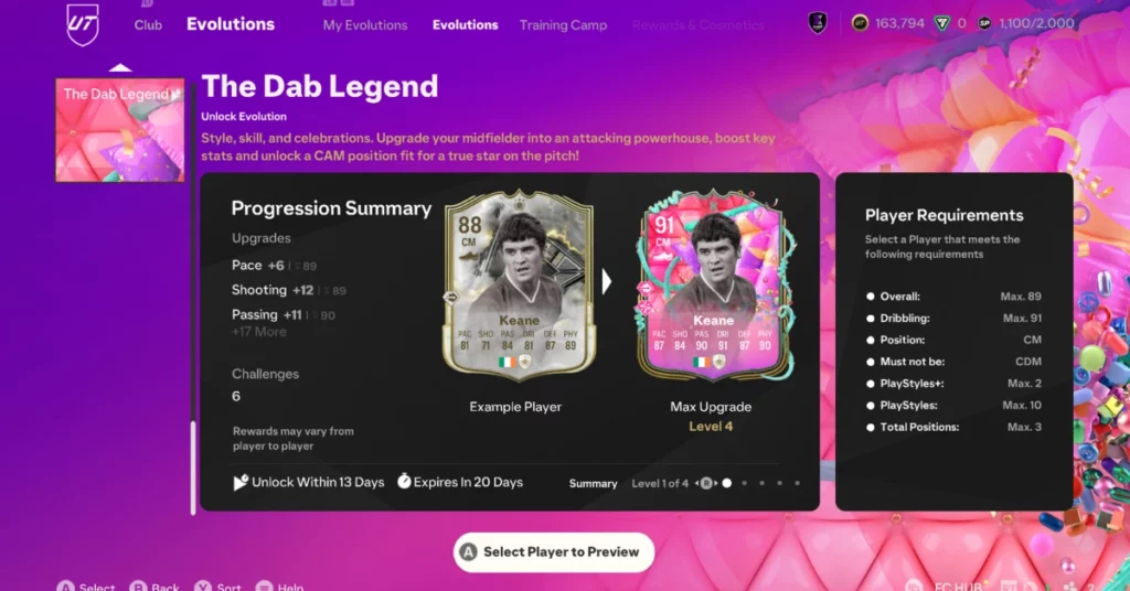 EA FC 25 The Dab Legend Evolution upgrades and challenges