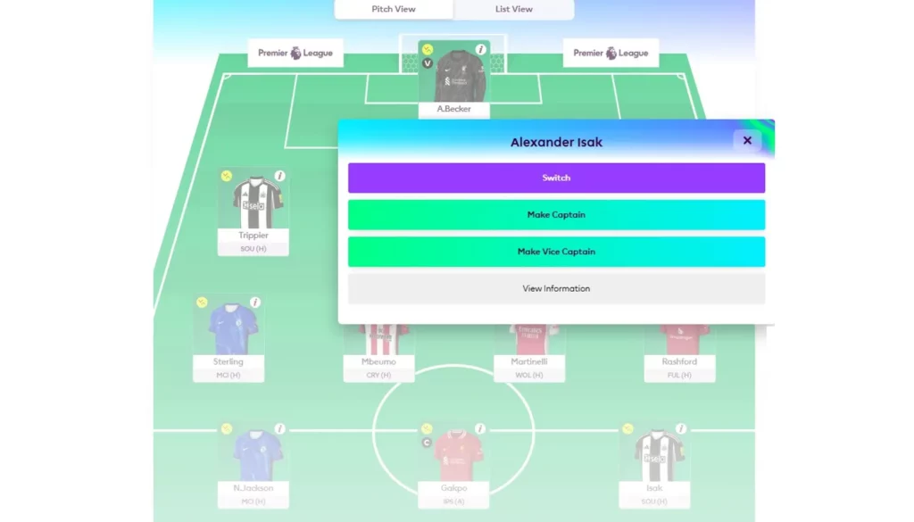 Selecting a captain in FPL