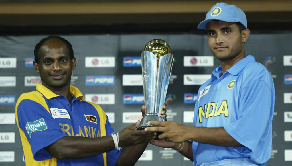 Saurav Ganguly and Sanath Jayasuriya with ICC Champions Trophy