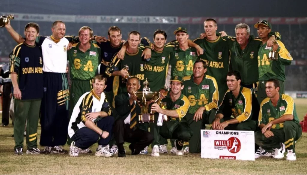 South Africa Cricket Team celebrating with ICC Knock-out Trophy