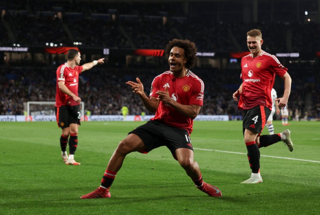 Joshua Zirkzee celebrates his goal (Image credit: Manchester United/X)