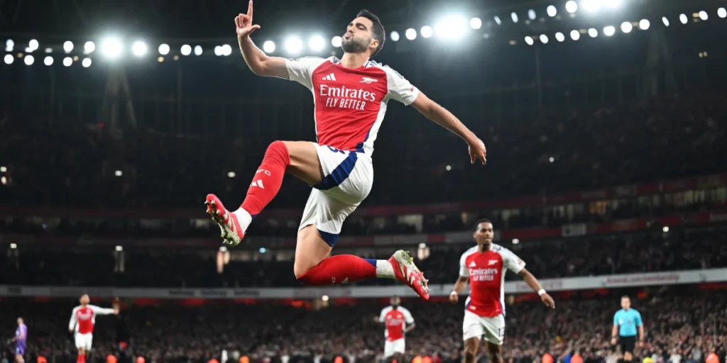 Mikel Merino after giving the lead to Arsenal. He is one of the best rated players in Arsenal vs Fulham Player Ratings