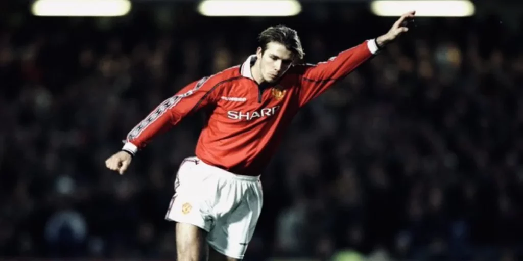 David Beckham on the field for Manchester United