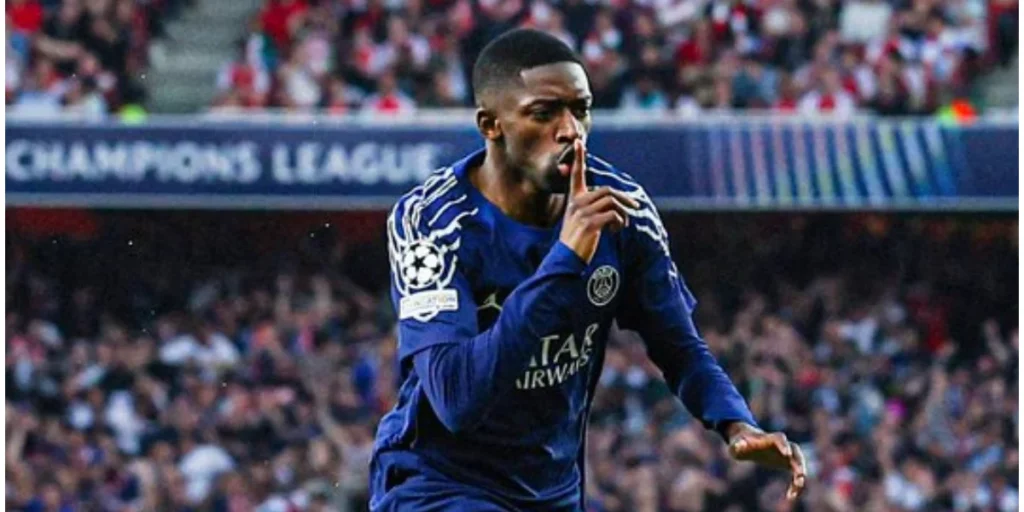 Ousmane Dembele after scoring the opening goal