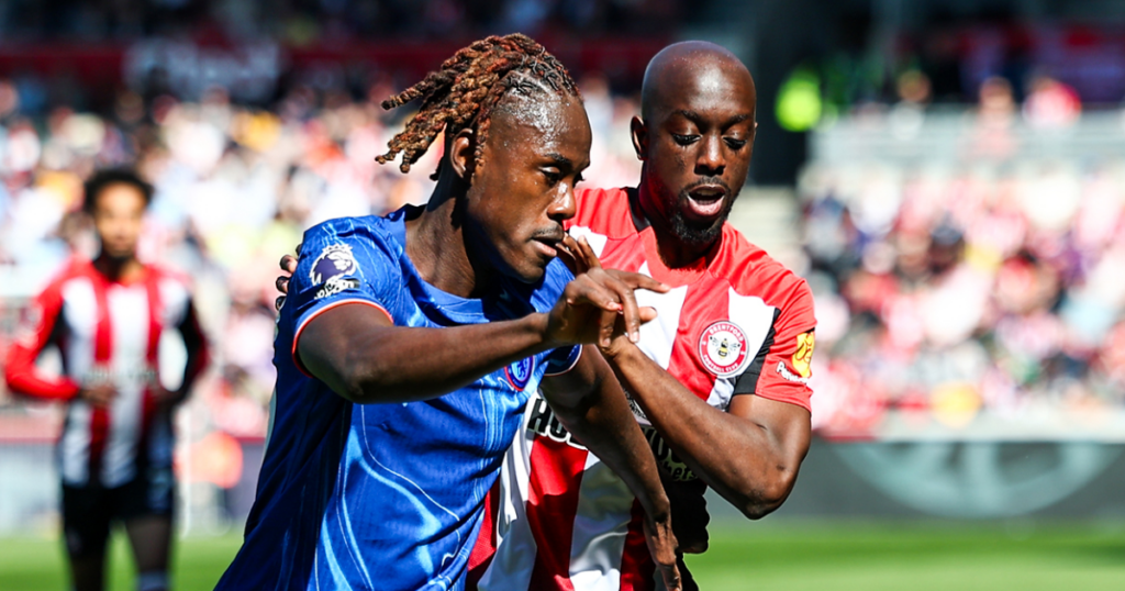 Yoane Wissa duels with Trevoh Chalobah (Image credit: BrentfordFC |X)