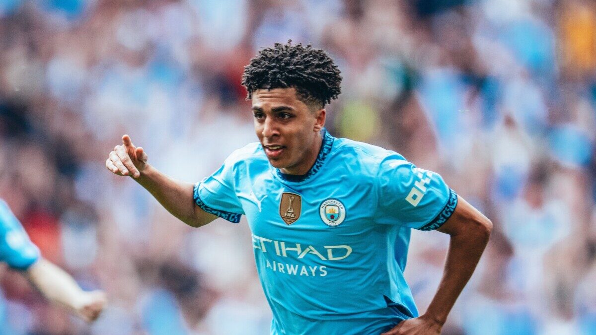 Rico Lewis celebrates (Image credit: Manchester City |X)