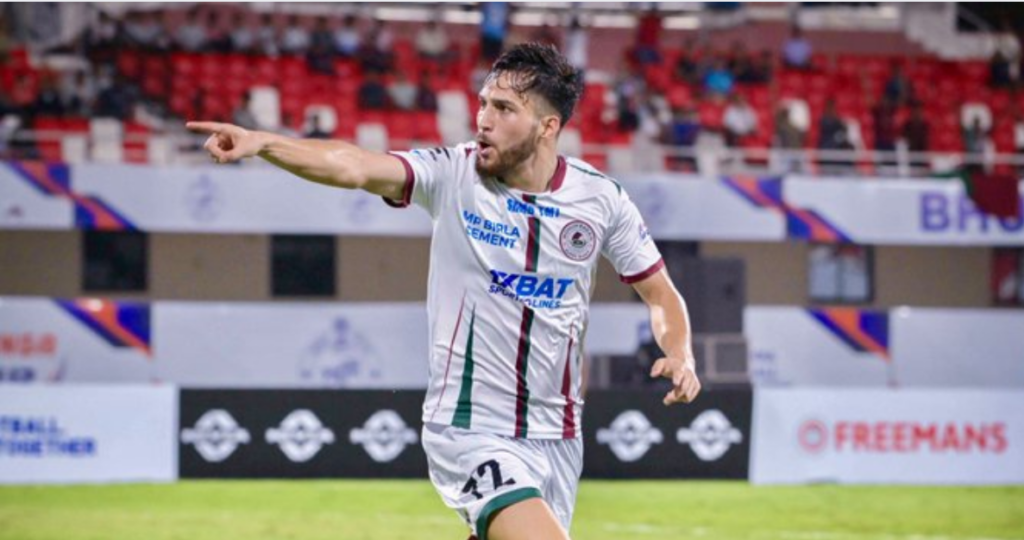 Suhail doing the celebration after scoring the second goal ( Credits X/@mohunbagansg)