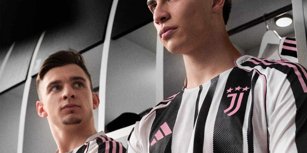 Juventus' home jersey with pink and black stripes