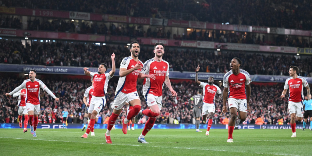 Arsenal celebrating their win against Real Madrid