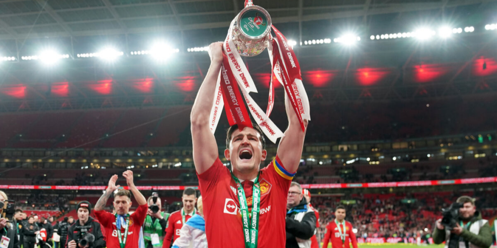 Harry Maguire with the Carabao Cup