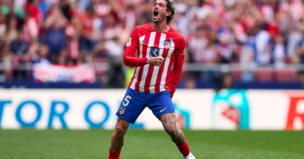 Rodrigo De Paul of Atletico de Madrid celebrates after scoring a goal 