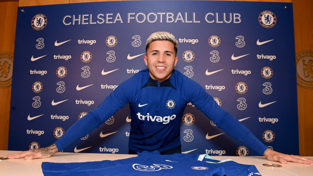 Enzo Fernandez announced at Chelsea (image via chelsea website)
